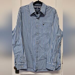 American Eagle Outfitters Men's Striped Blue Shirt 2XL
